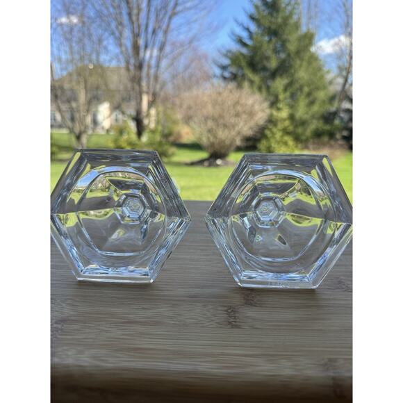 TIFFANY & CO Set of 2 Crystal Hampton Candlesticks Signed 9\